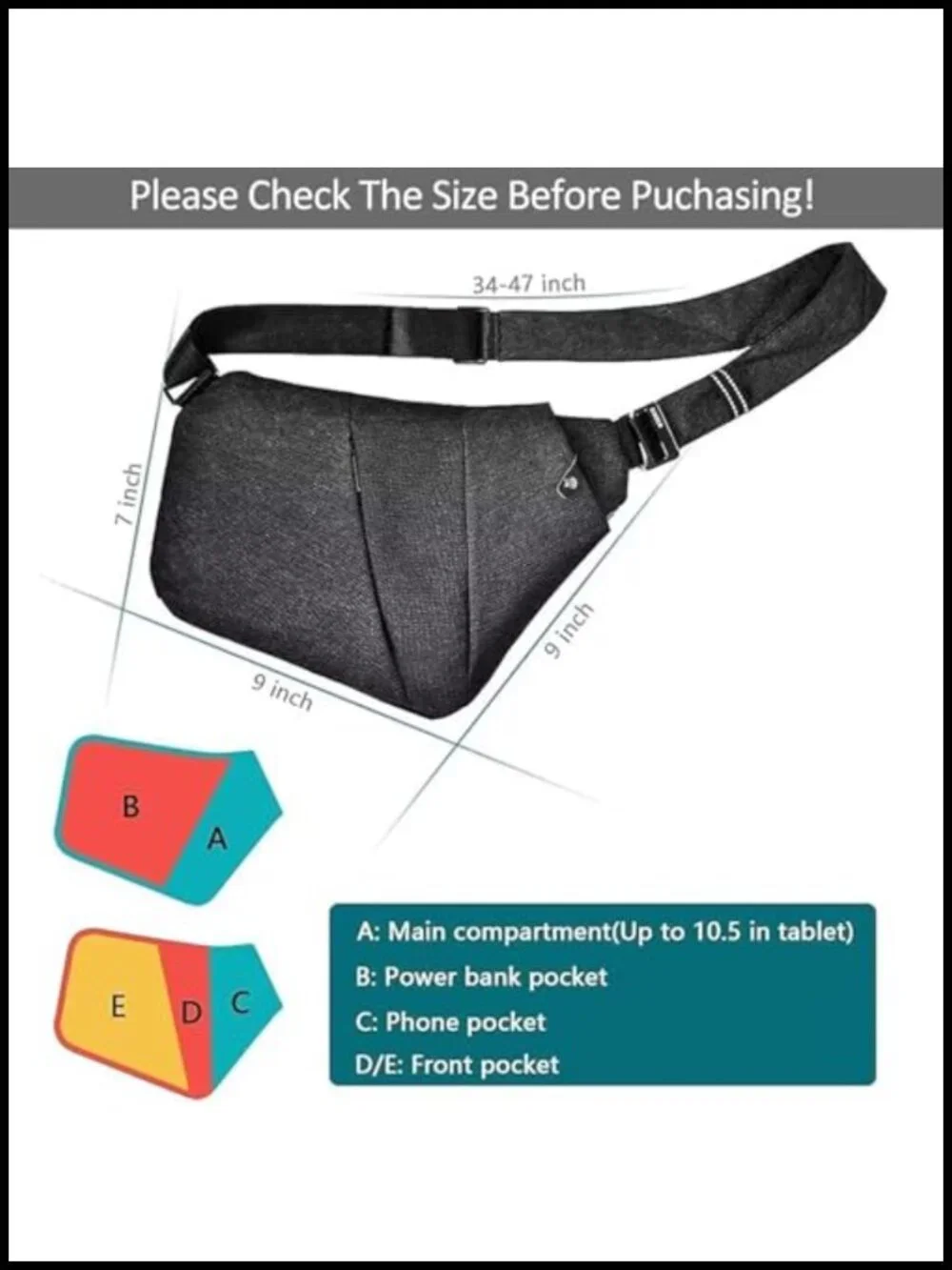 Water-Resistant Anti Theft Crossbody Sling Bag with RFID, Multi-Pocket,